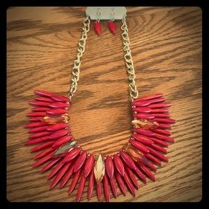 Hush red necklace and earring pair never been worn